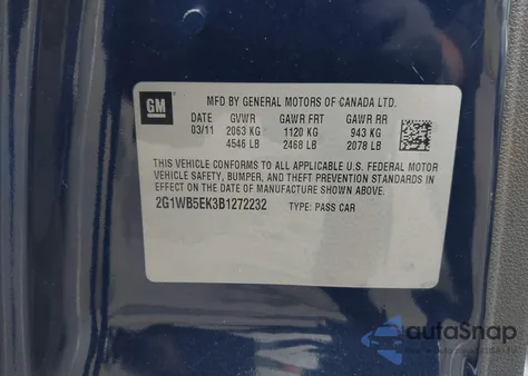 2011 Chevrolet Impala Lt from USA, damaged, VIN 2G1WB5EK3B1272232